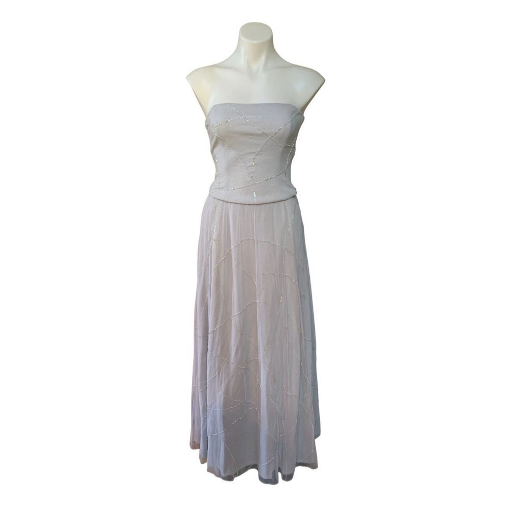 Jovani Beaded Formal Princess Dress Silver 2 Piece Gown Size 8 / Fits SMALL
